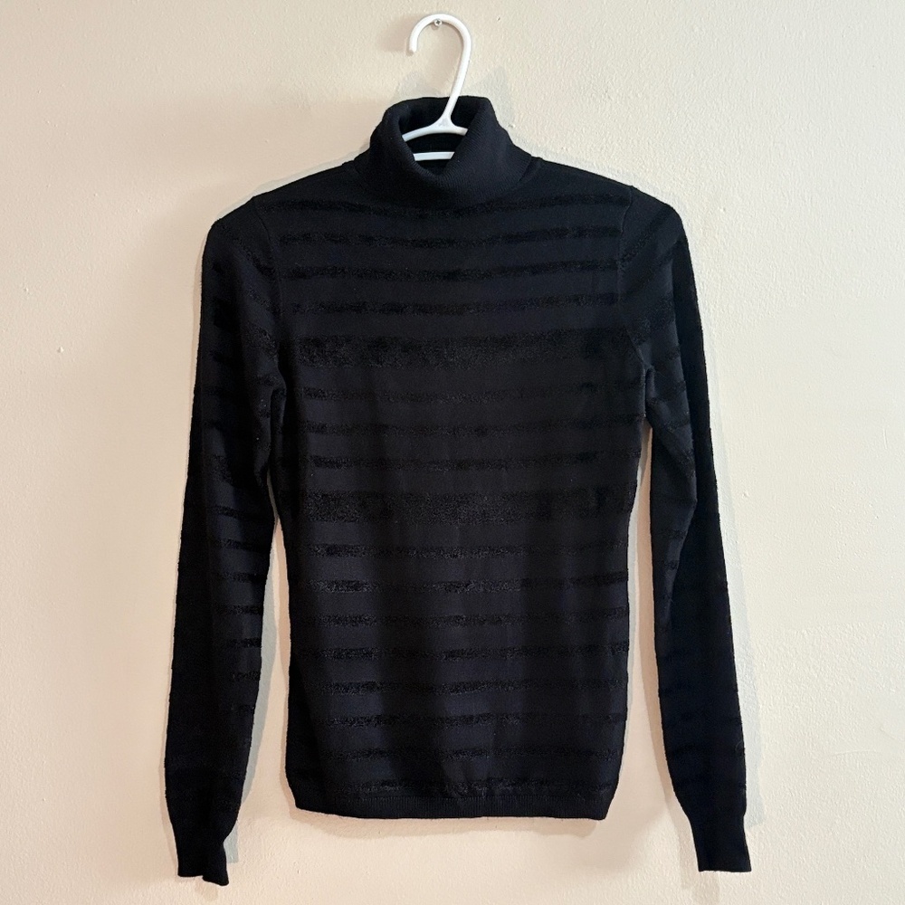 Guess Black Turtleneck Sweater with Velvet Textured Stripes - Small EUC - Picture 2 of 14